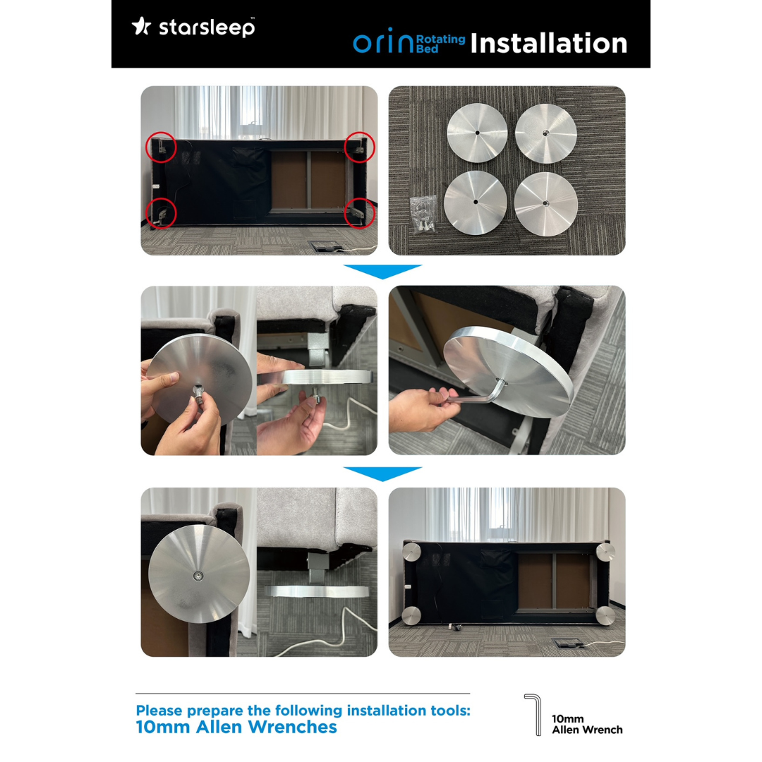 Charme Starsleep Orin Full Electric Rotating Bed Package with Stand Assist - Installation instructions