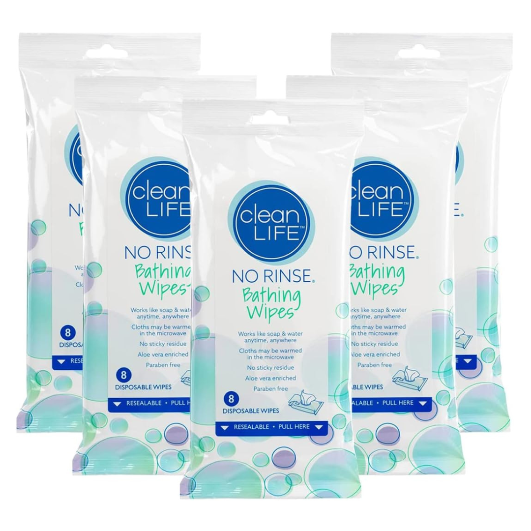 Clean Life No Rinse Bathing Wipes – 8 Wipes Per Pack - primehubstore.shop Bathing Wipes