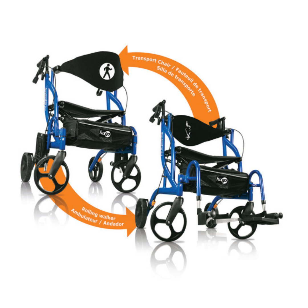 Hugo Hybrid Navigator Side-Folding Rolling Walker & Transport Chair - primehubstore.shop Hybrid Transport Chair/Rollators