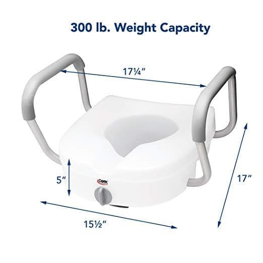 Carex E-Z Lock Raised Toilet Seat with Handles - 5 Inch Toilet Seat Riser with Arms - primehubstore.shop Raised Toilet Seats