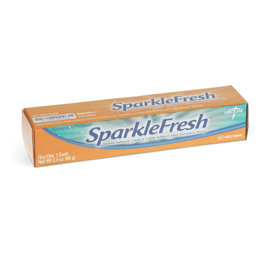 Medline Sparklefresh Denture Adhesive Cream - 2.4 oz Tubes - primehubstore.shop Denture Adhesives
