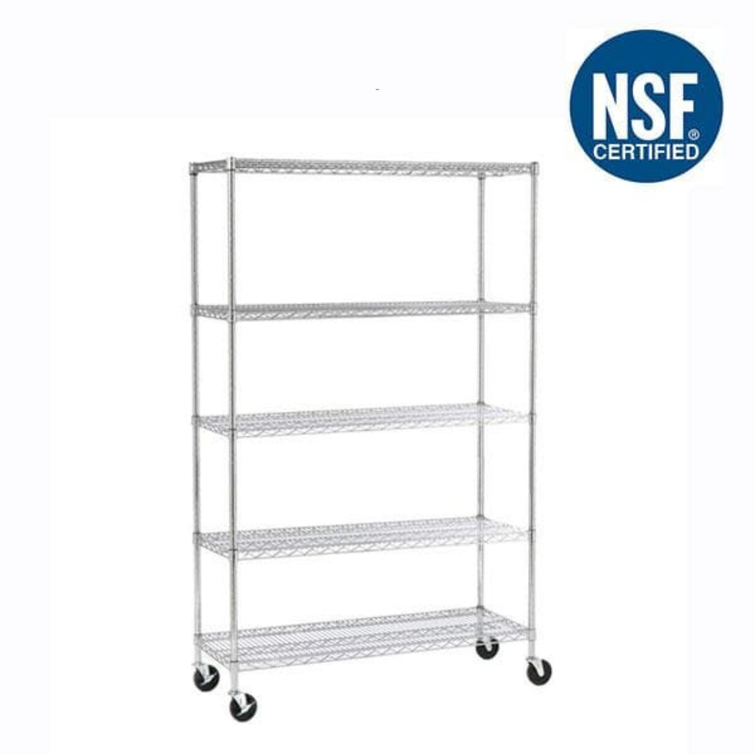SafeRacks 5-Tier Wire Shelving Storage Racks on Wheels - 18” x 48” x 72” - primehubstore.shop Storage Racks with Wheels