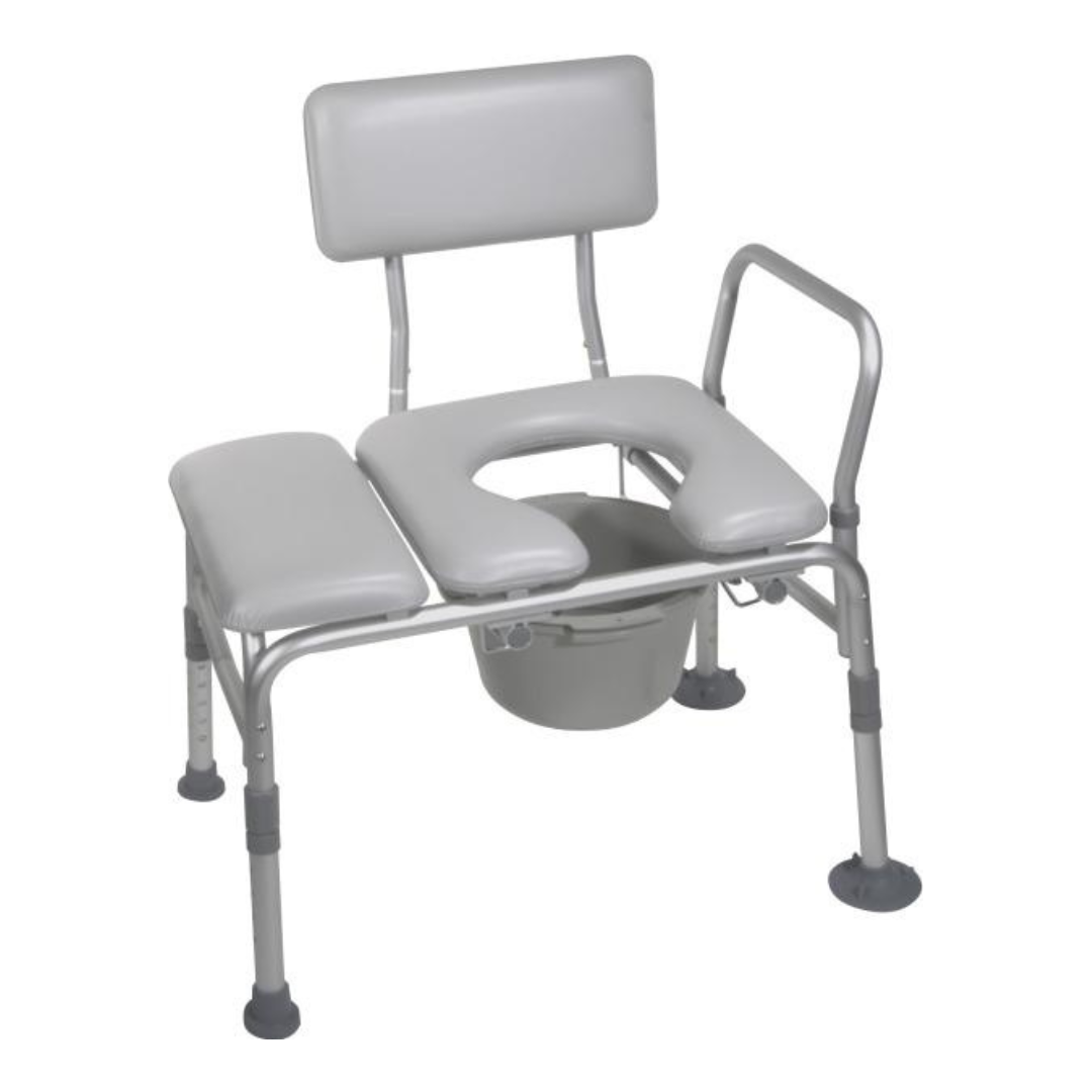 Drive Medical Combination Padded Seat Transfer Bench with Commode Opening - Gray - primehubstore.shop Transfer Equipment