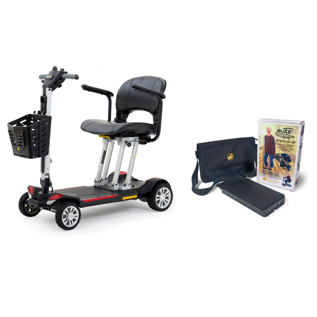 Golden Tech GB120-Bundle Buzzaround Carry-On Folding Travel Scooter with Travel Battery - primehubstore.shop Scooters