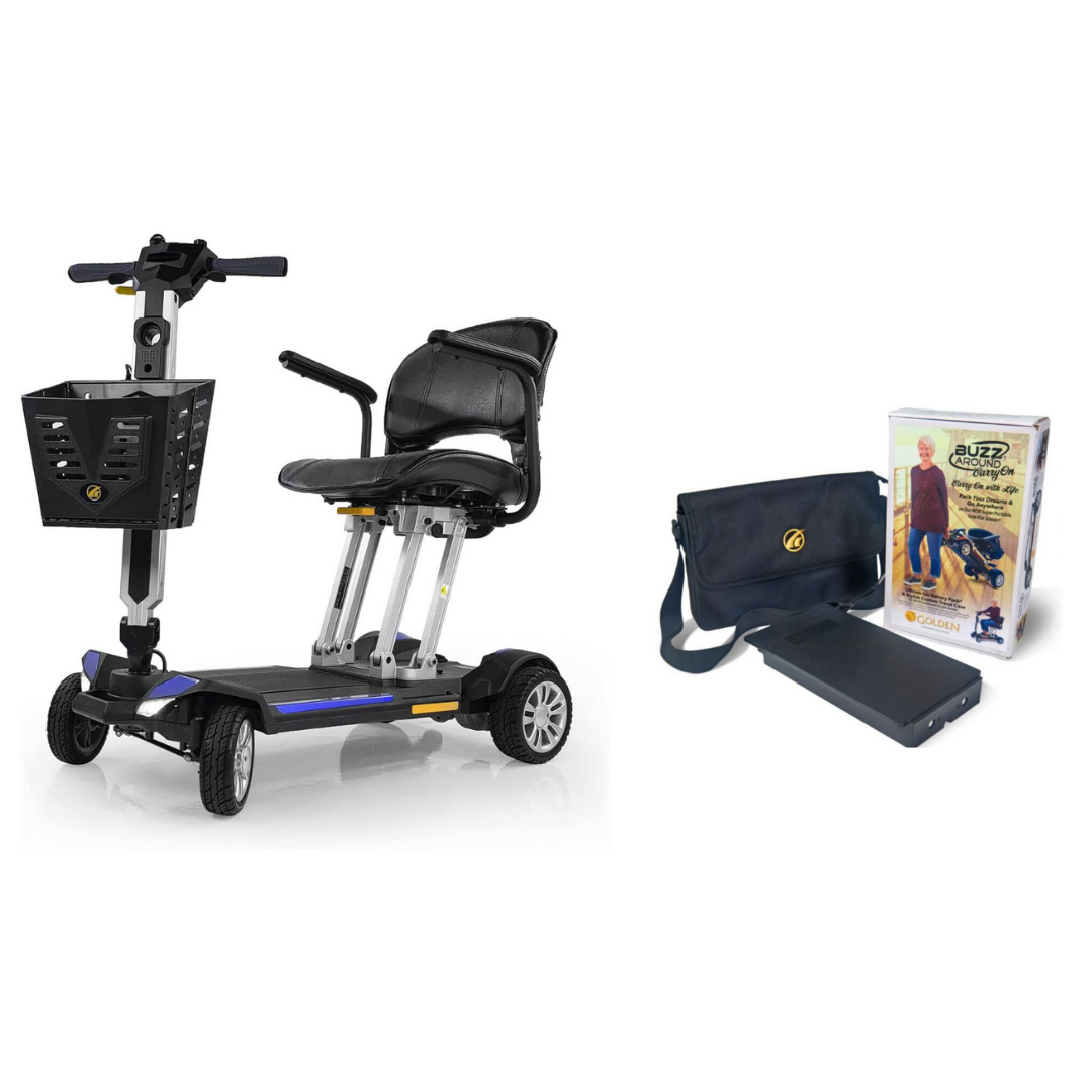 Golden Tech GB120-Bundle Buzzaround Carry-On Folding Travel Scooter with Travel Battery - primehubstore.shop Scooters