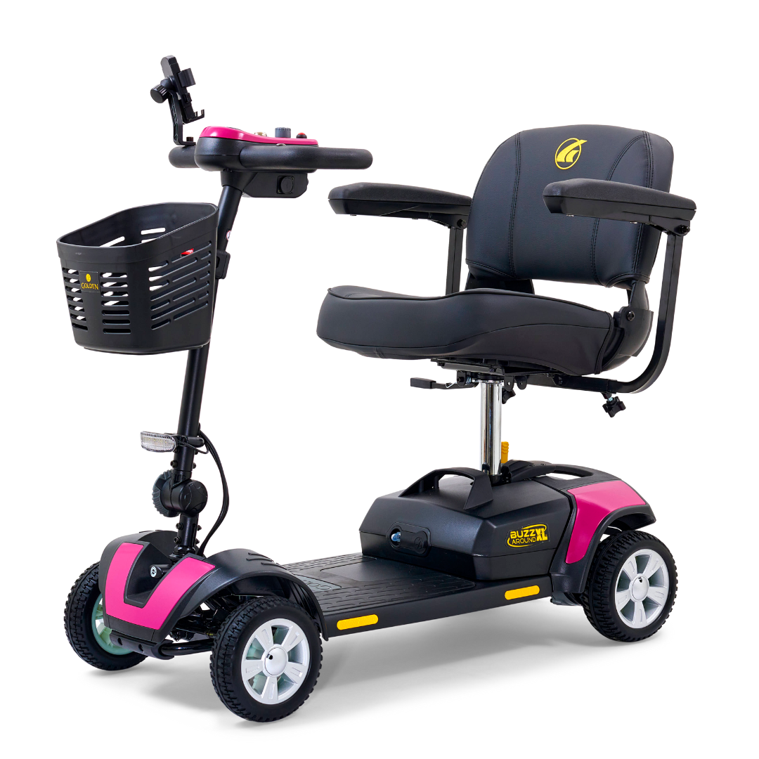 Golden Technologies Buzzaround XL 4-Wheel Long Range Mobility Scooter - Pink left