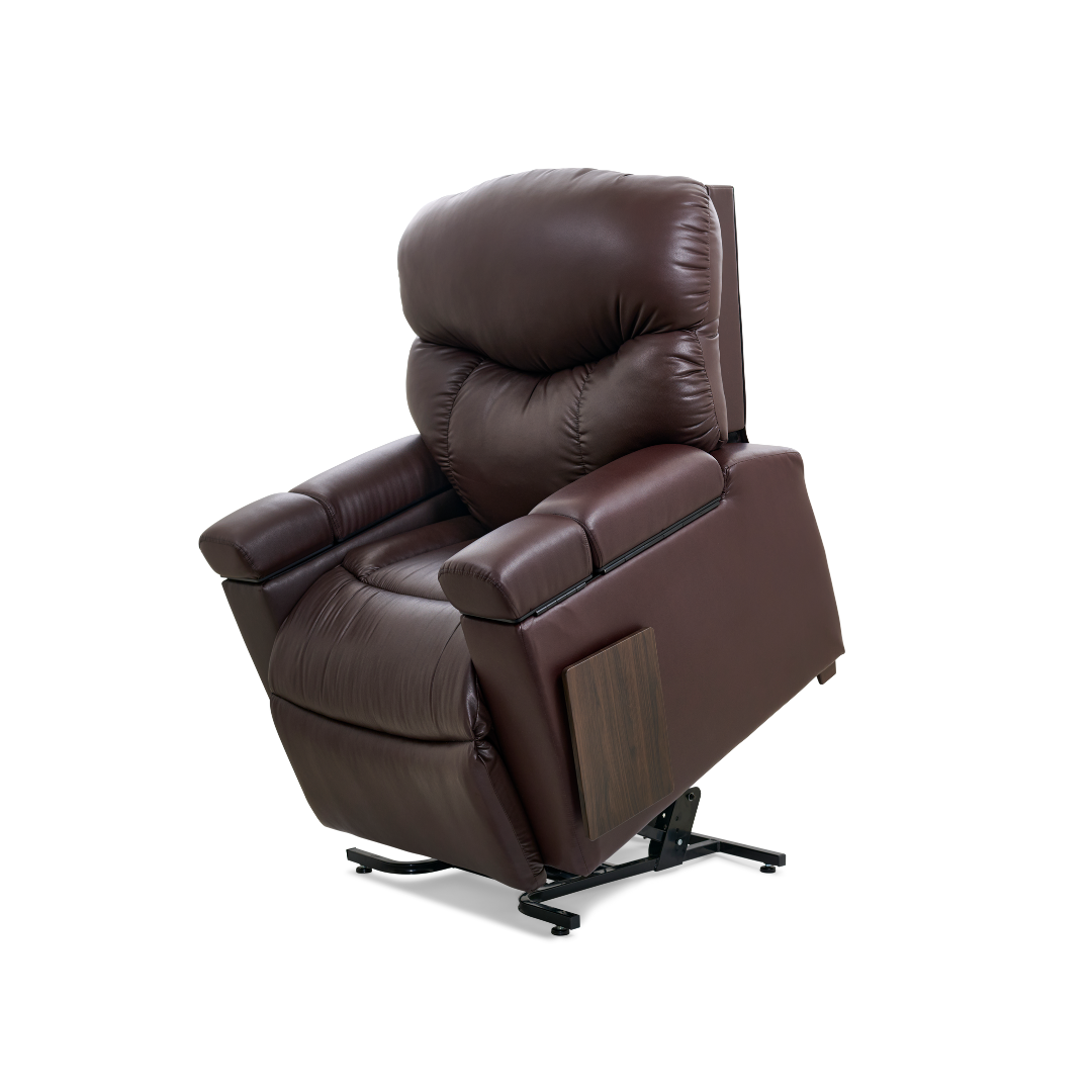 Golden Technologies PR511 MaxiComfort Cloud+ Assisted Lift Recliner - Small - Coffee Bean in raised state