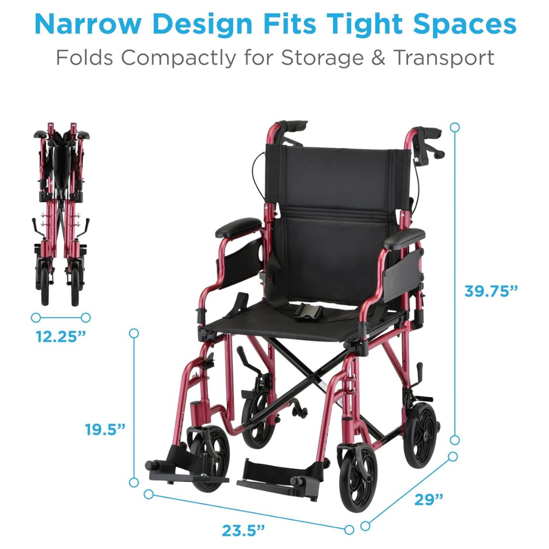 Nova Medical 350 Aluminum Lightweight Transport Chair with Flip-Up Desk Arms - primehubstore.shop Transport Chairs