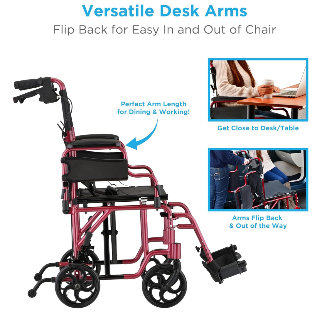 Nova Medical 350 Aluminum Lightweight Transport Chair with Flip-Up Desk Arms - primehubstore.shop Transport Chairs