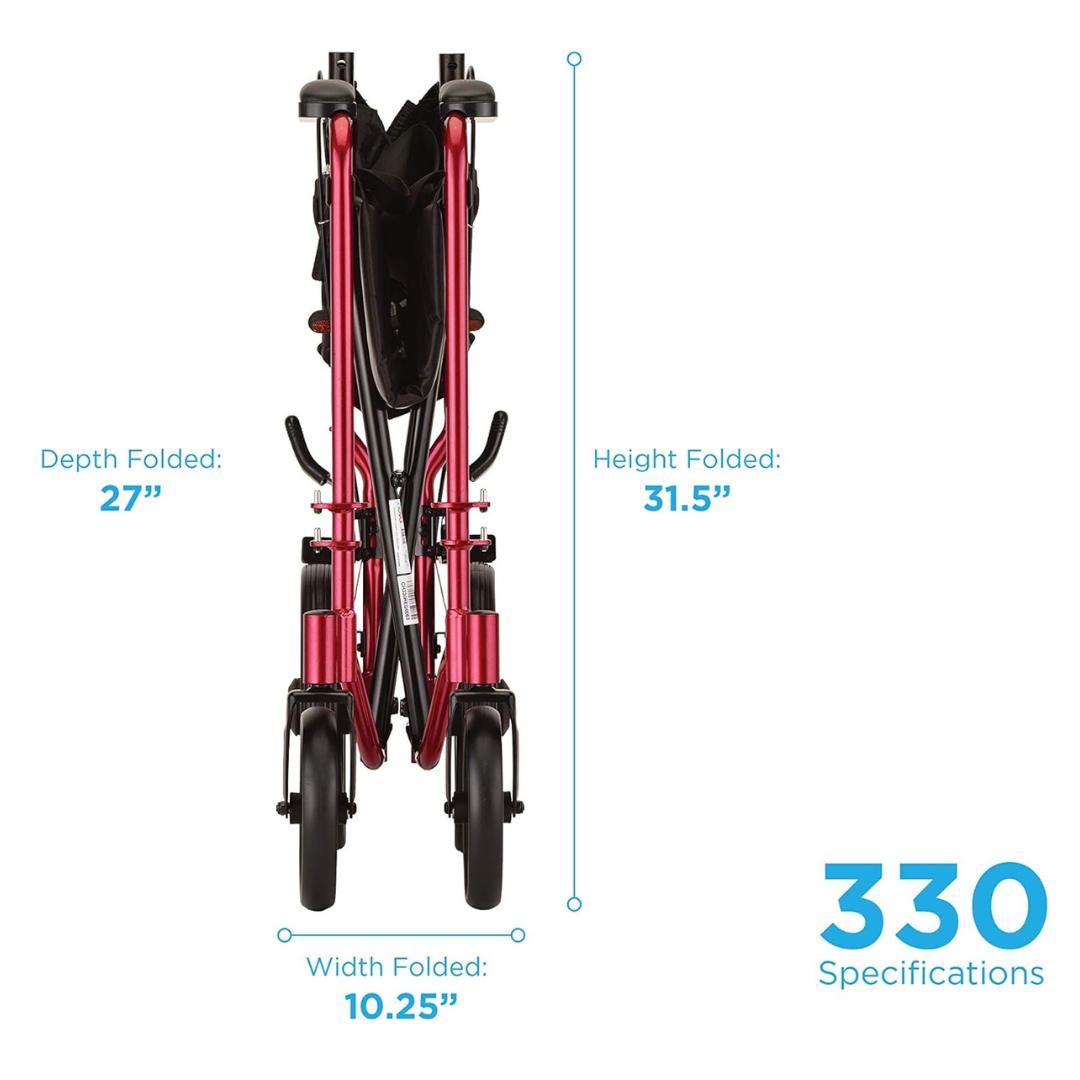 Nova Medical 330 20" Lightweight Folding Transport Chair with 12" Rear Wheels & Hand Brakes - primehubstore.shop Transport Chairs