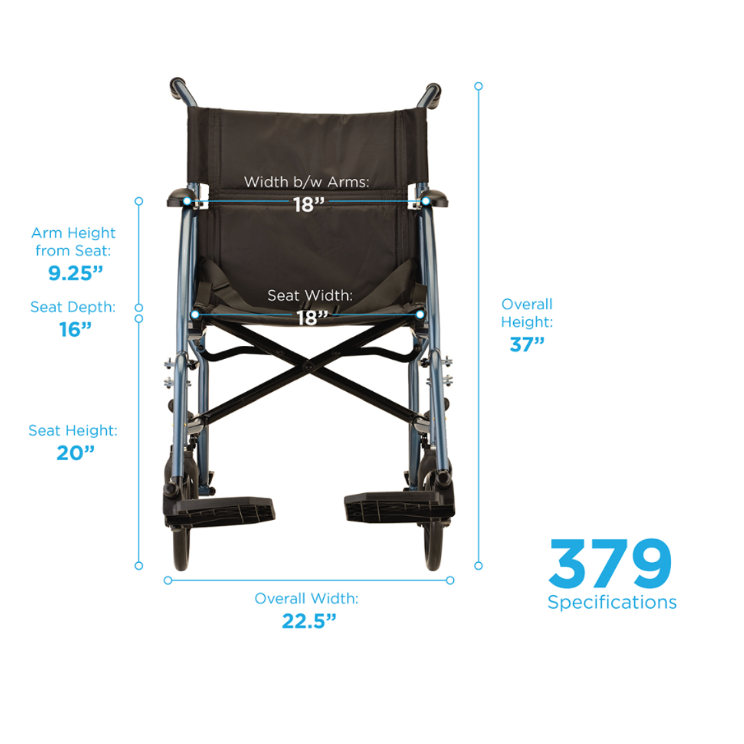 Nova Medical 379 18" Lightweight Aluminum Folding Transport Wheelchairs - primehubstore.shop Transport Chairs
