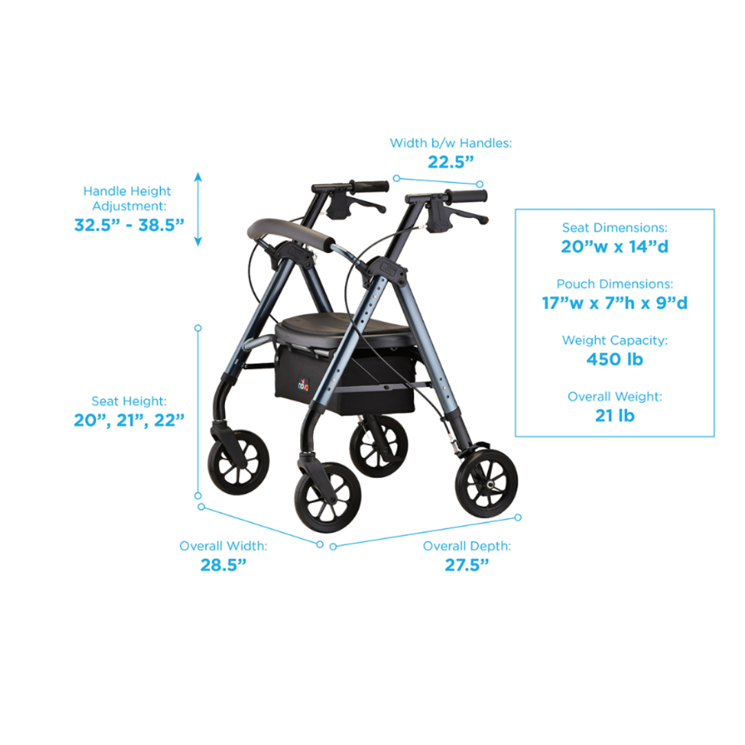 Nova Medical 4264 Star 8 DX Extra Wide Rollator Walker - 450 lb Capacity - primehubstore.shop Rollators