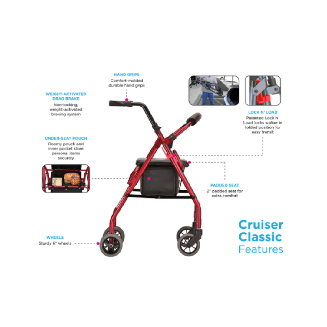Nova Medical 4200 Cruiser Classic Lightweight Folding Rollators - primehubstore.shop Rollators