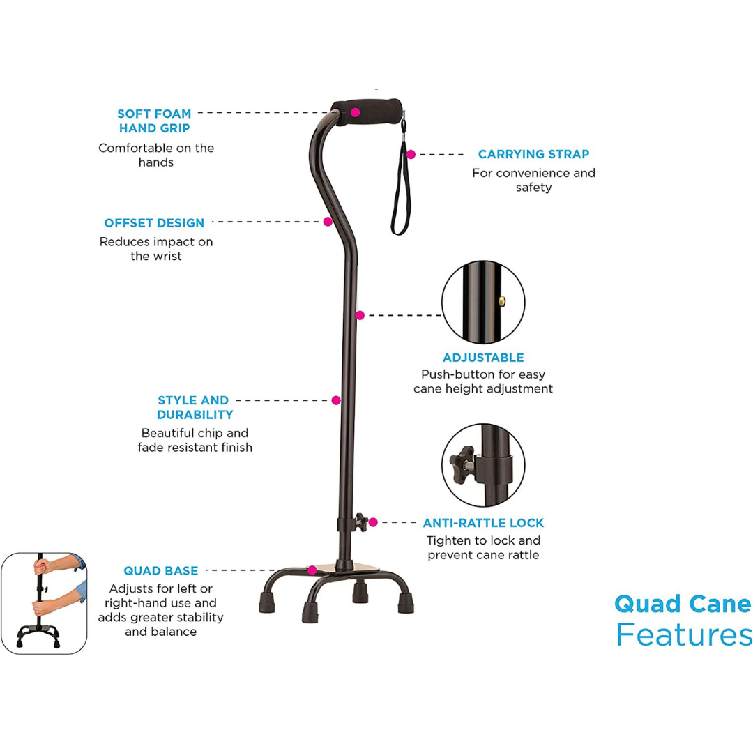 Nova Medical Lightweight Height Adjustable Quad Canes with Soft Grip Handle - primehubstore.shop Quad Canes