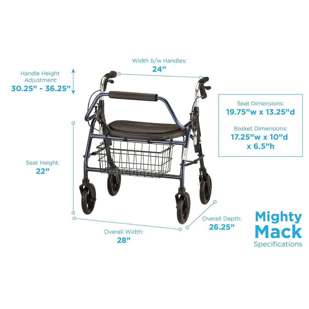 Nova Medical 4216 Mighty Mack Heavy Duty Bariatric Rollators - 500 lb Weight Capacity - primehubstore.shop Rollators