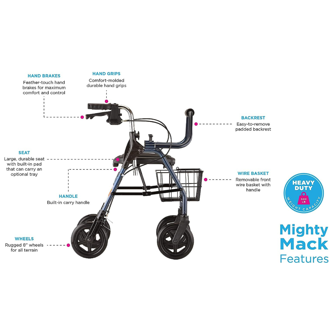 Nova Medical 4216 Mighty Mack Heavy Duty Bariatric Rollators - 500 lb Weight Capacity - primehubstore.shop Rollators