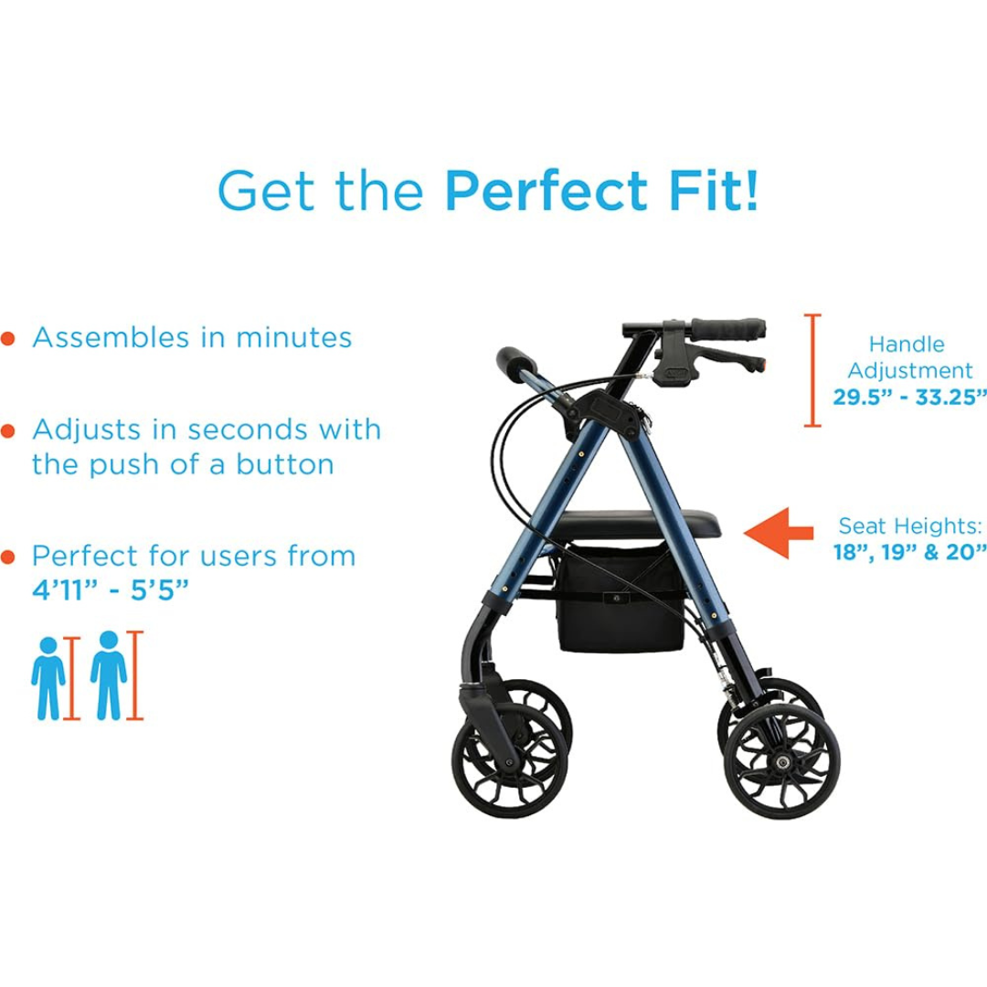 Nova Medical 4278 Star Folding Rollator Walker - Petite Size - Height 4'10" - 5'4" - primehubstore.shop Junior Rollators