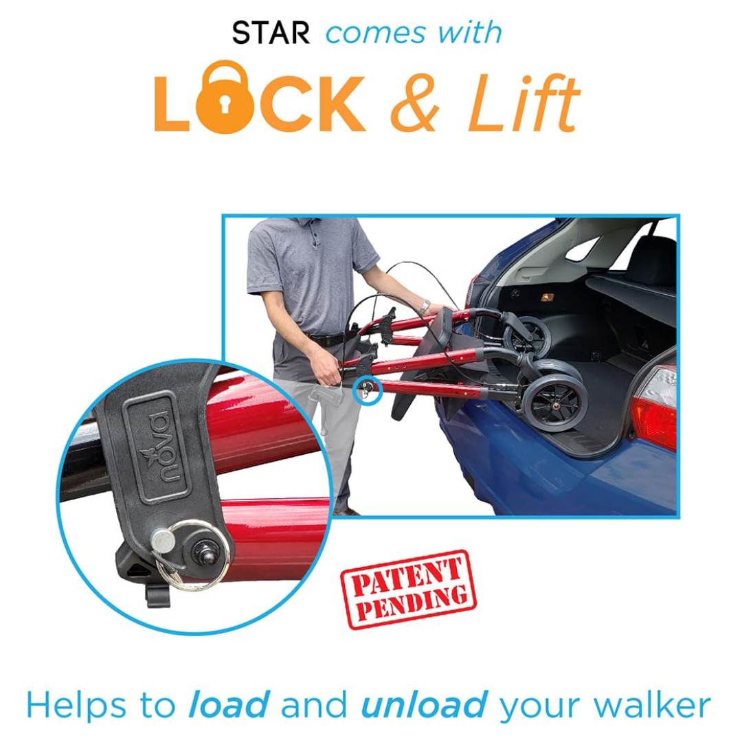 Nova Medical 4278 Star Folding Rollator Walker - Petite Size - Height 4'10" - 5'4" - primehubstore.shop Junior Rollators