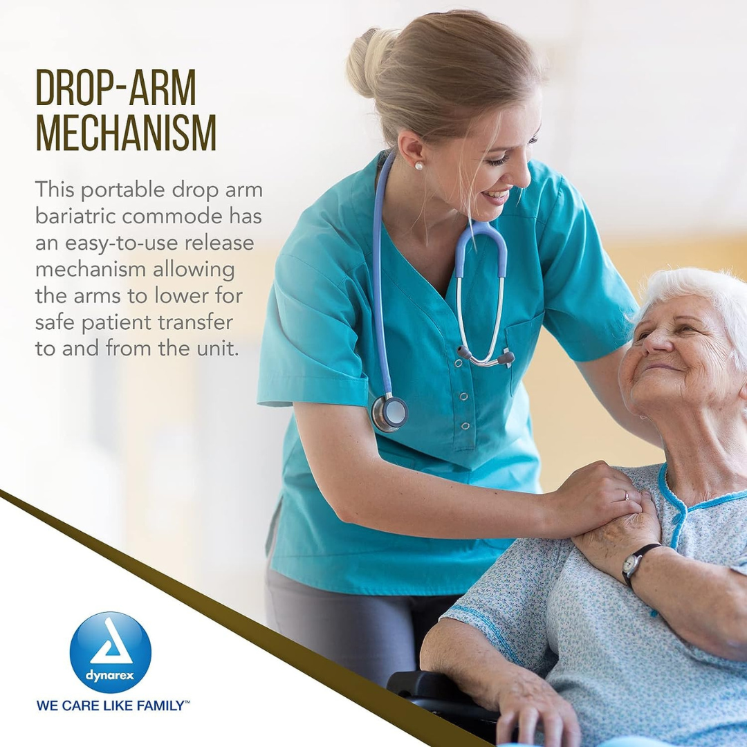 Dynarex Extra Wide Bariatric Drop Arm Bedside Commode - 650 lb Capacity - primehubstore.shop Commodes