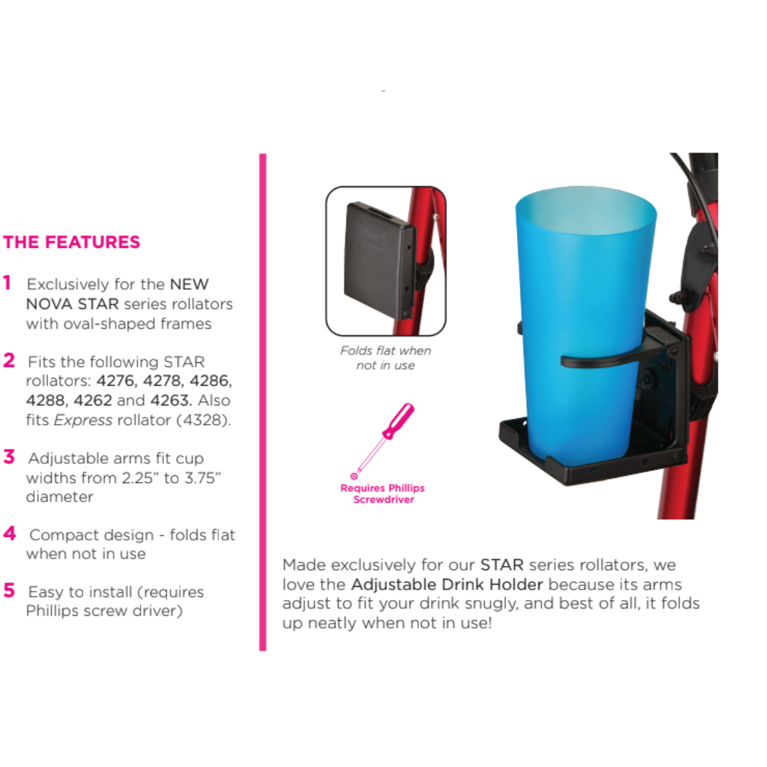 Nova Medical Adjustable Drink Holder For Star Series Rollators - primehubstore.shop Cup Holders