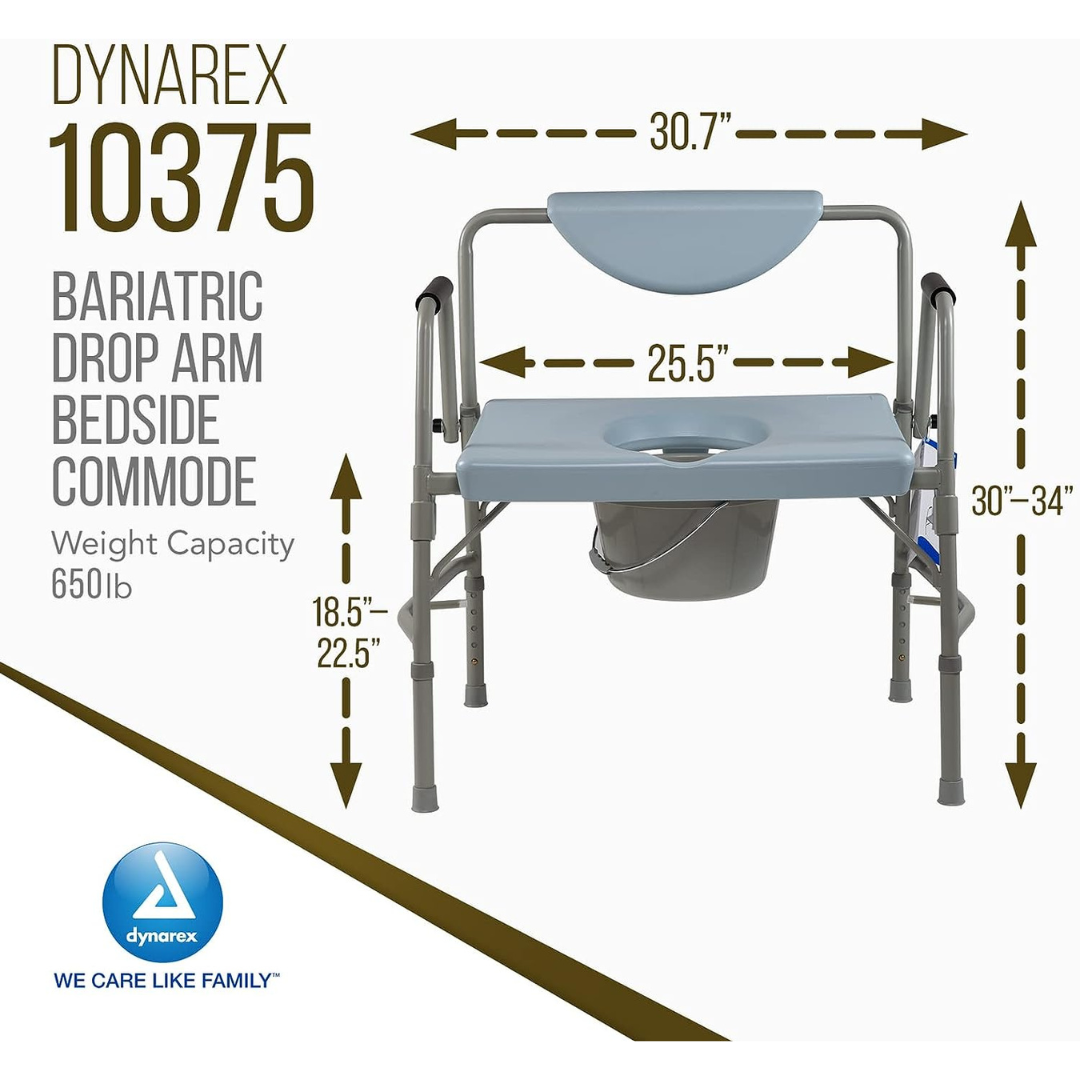Dynarex Extra Wide Bariatric Drop Arm Bedside Commode - 650 lb Capacity - primehubstore.shop Commodes