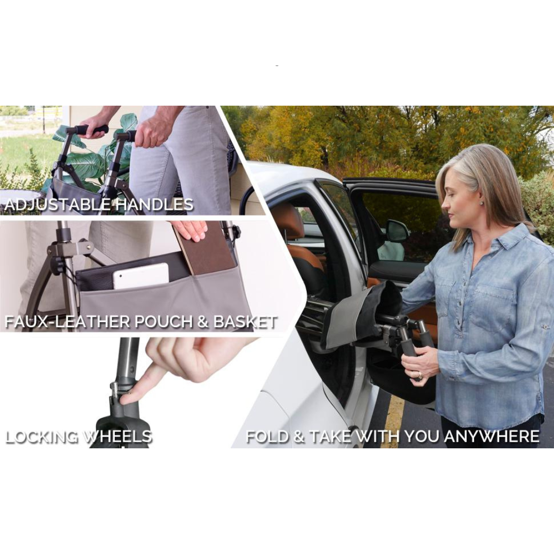 Signature Life Folding Elite Travel Rolling Walker with 2 Wheels - Weighs Only 8 lbs - primehubstore.shop walkers