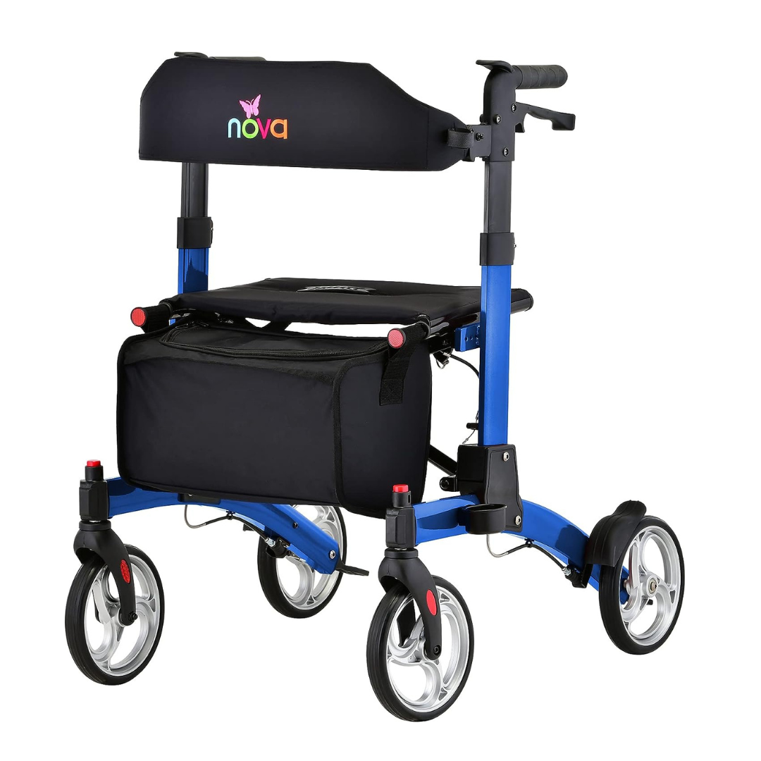 Nova Medical 4329 Monarch Adventure Foldable Rollator Walker with Large All Terrain 8” Wheels & Ultra Compact - primehubstore.shop Rollators