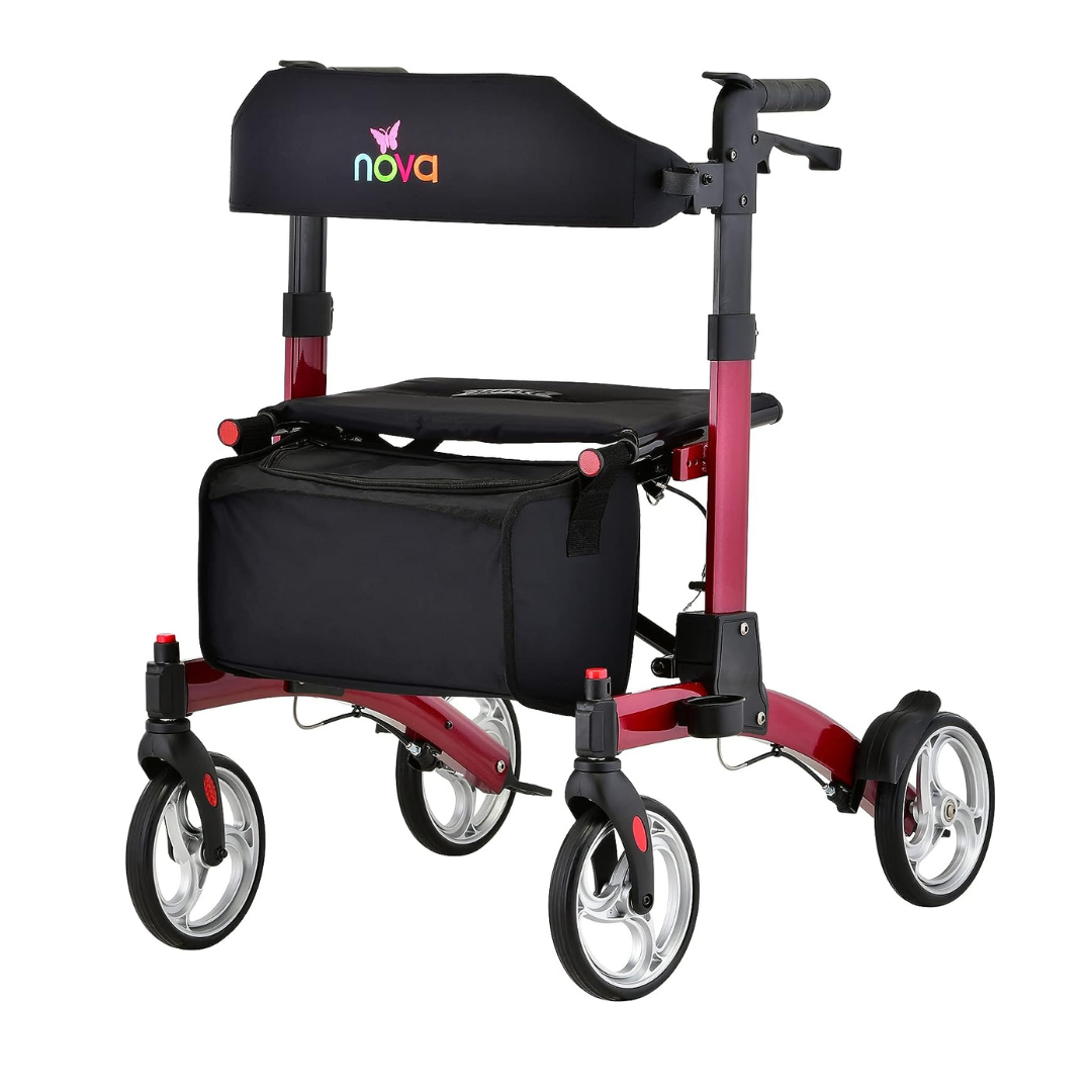 Nova Medical 4329 Monarch Adventure Foldable Rollator Walker with Large All Terrain 8” Wheels & Ultra Compact - primehubstore.shop Rollators