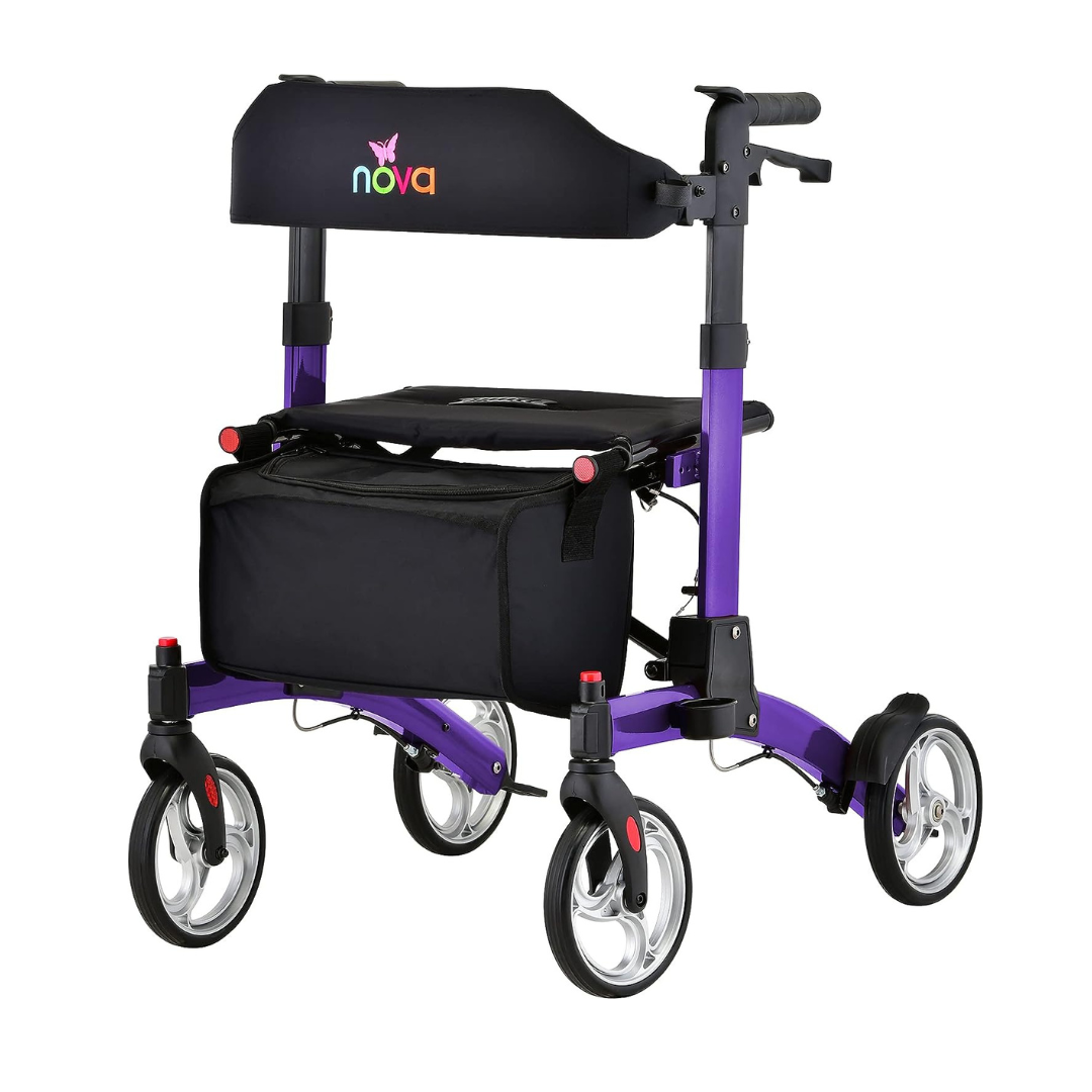 Nova Medical 4329 Monarch Adventure Foldable Rollator Walker with Large All Terrain 8” Wheels & Ultra Compact - primehubstore.shop Rollators