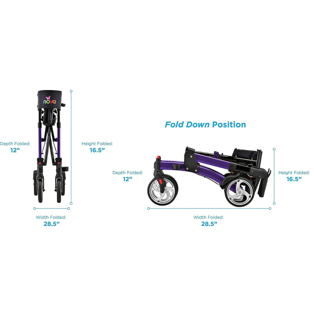 Nova Medical 4329 Monarch Adventure Foldable Rollator Walker with Large All Terrain 8” Wheels & Ultra Compact - primehubstore.shop Rollators