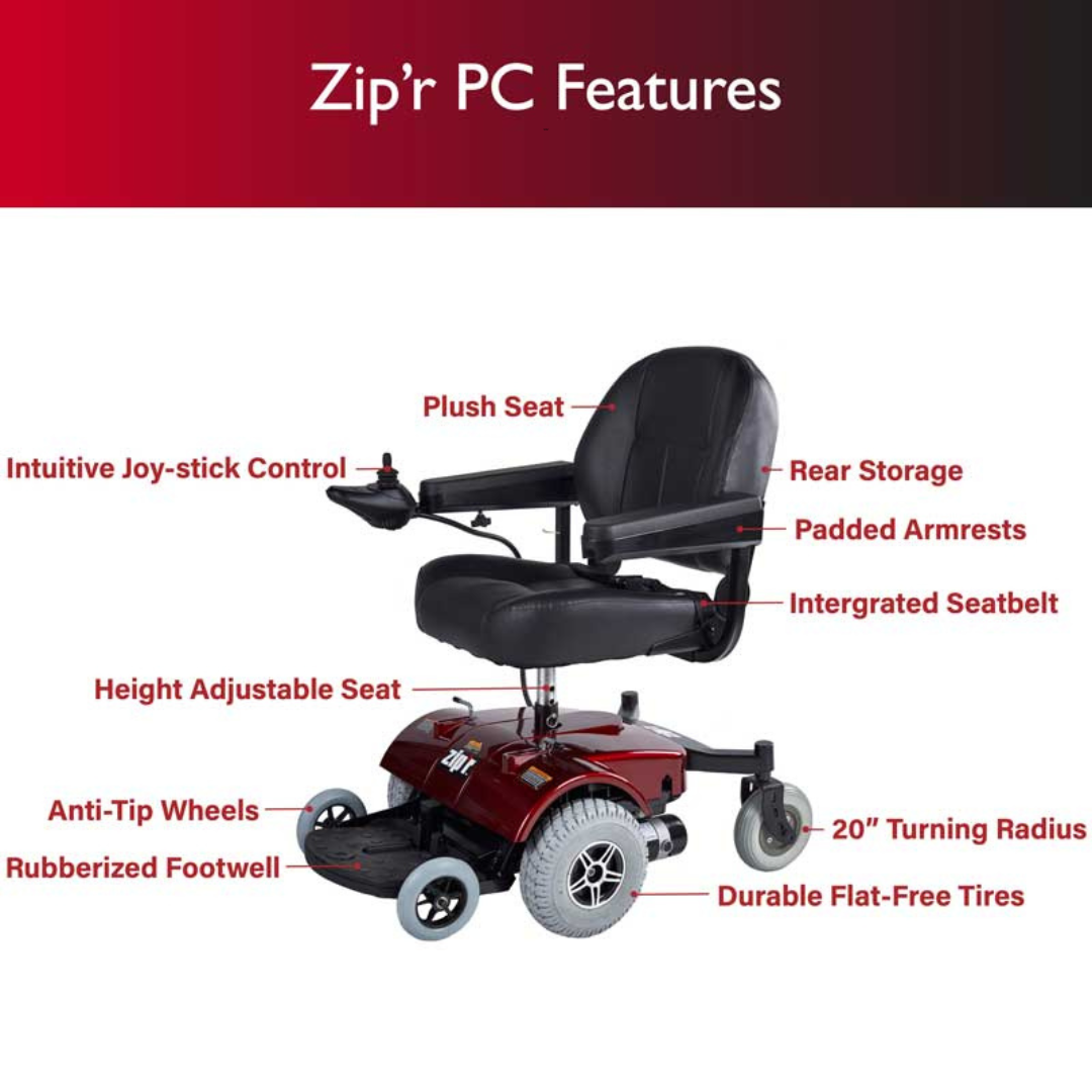 Zip’r PC Power Electric Wheelchair - 6 Wheels & TSA Approved - primehubstore.shop Power Chairs
