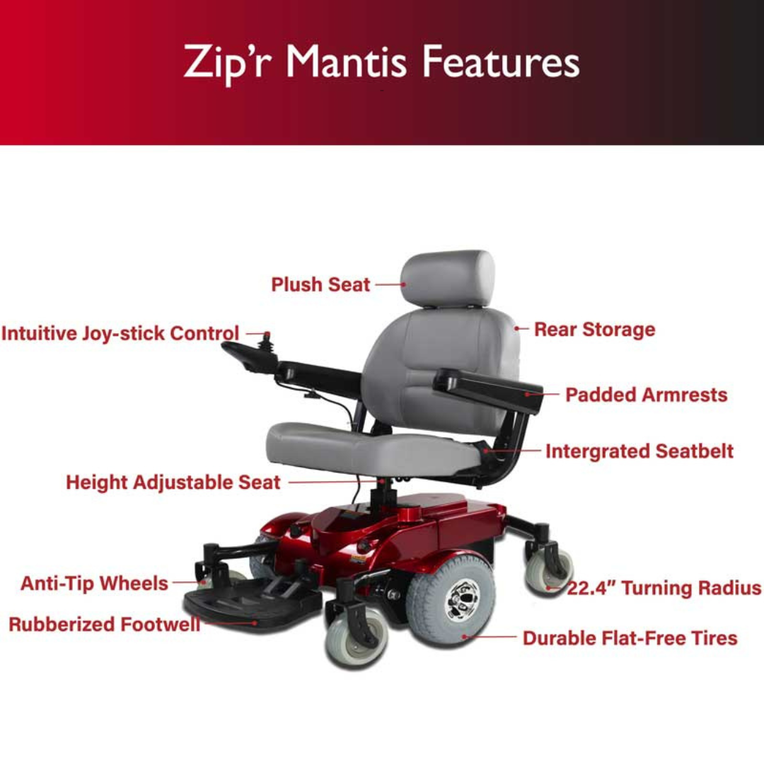 Zip’r Mantis SE Electric Wheelchair with Power Adjustable Seat - primehubstore.shop Power Chairs
