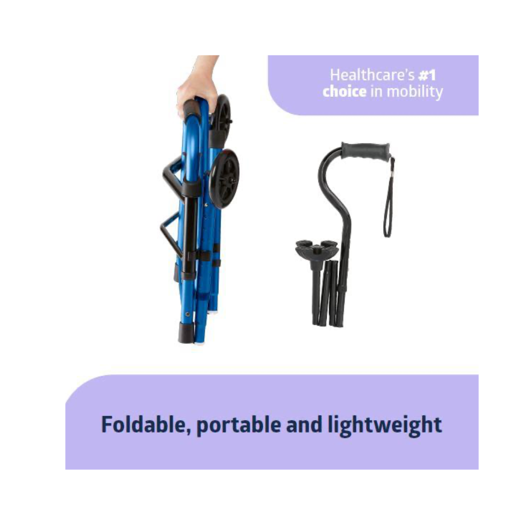 Medline Walk Steady Kit for Caregivers - Folding Walker & Cane Bundle - primehubstore.shop Walkers