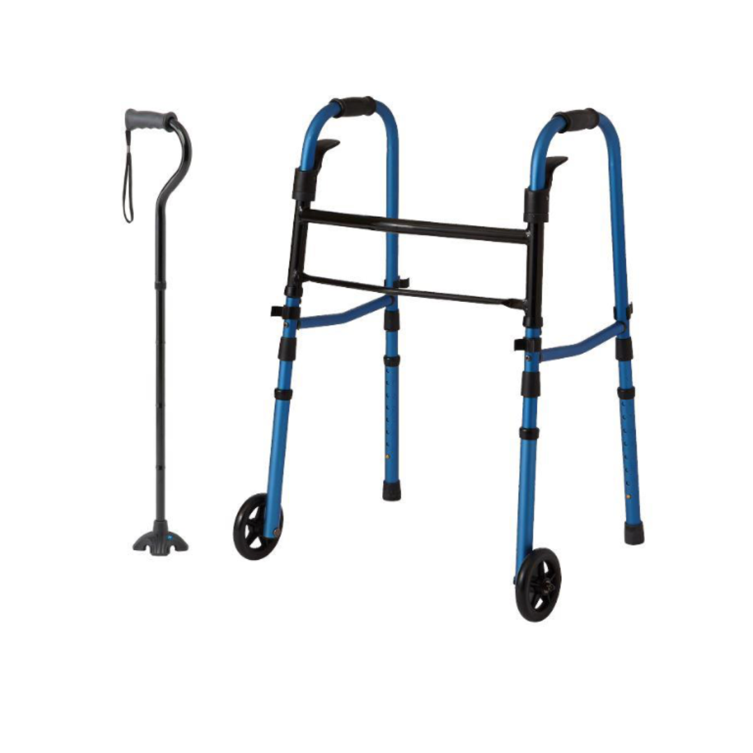 Medline Walk Steady Kit for Caregivers - Folding Walker & Cane Bundle - primehubstore.shop Walkers