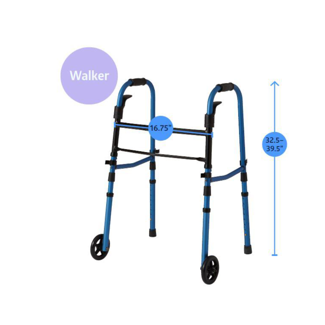 Medline Walk Steady Kit for Caregivers - Folding Walker & Cane Bundle - primehubstore.shop Walkers