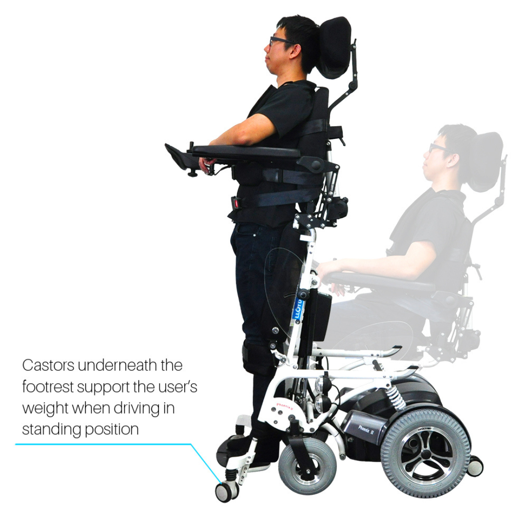 Foldawheel Phoenix II Electric Standing Power Wheelchair with Recline and 18.5 Mile Range - primehubstore.shop Power Chairs