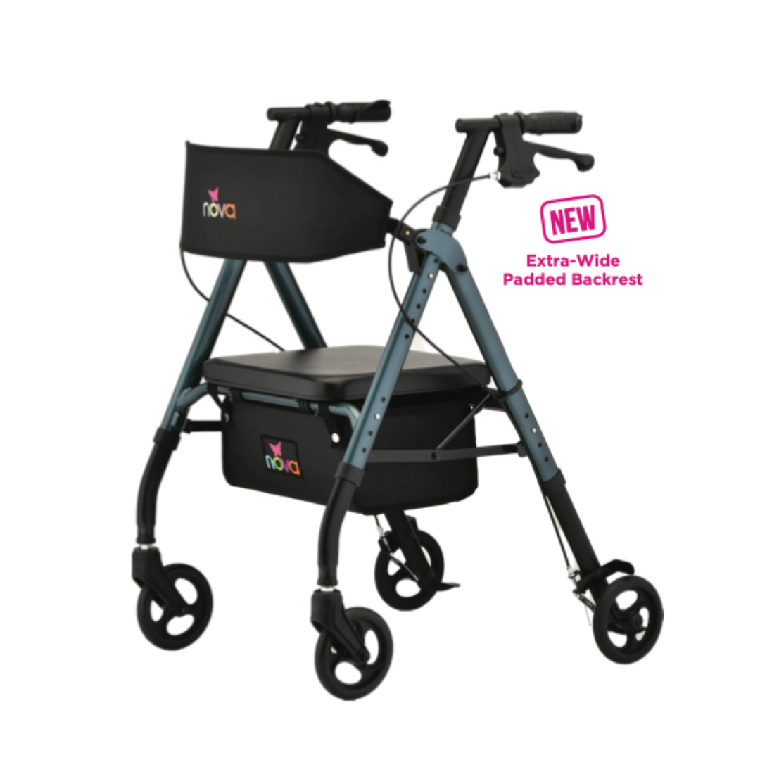 Nova Medical 4256 Star 6 Rollator Rolling Walker with Extra Wide Backrest - primehubstore.shop Rollators