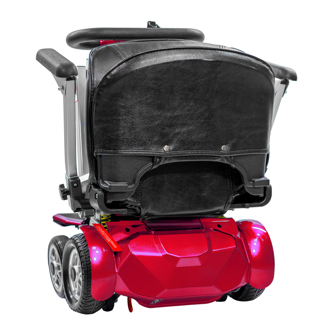 Solax Transformer 2 Electric Automatic Folding Mobility Airline Approved Travel Scooters - Red folded rear left