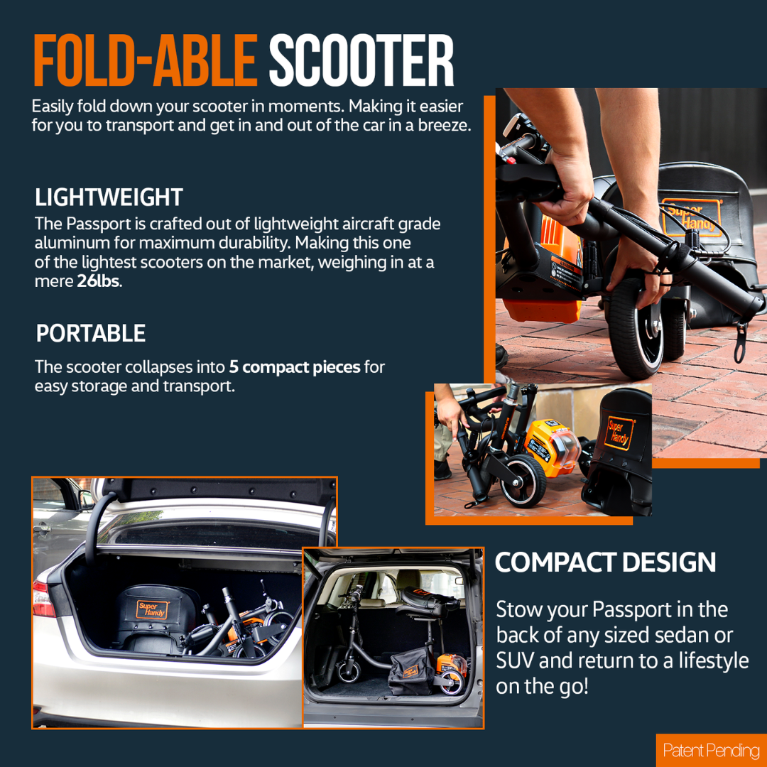 SuperHandy Passport Foldable 3 Wheel Mobility Scooter - 35 lbs GUT112 - primehubstore.shop Scooters