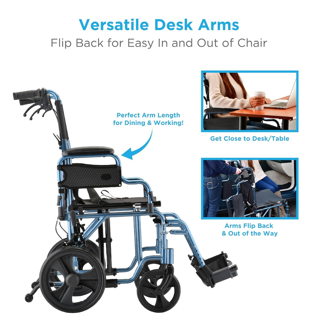 Nova Medical 353 Lightweight Transport Chair With One-Grip Locking Handbrakes - primehubstore.shop Transport Chairs