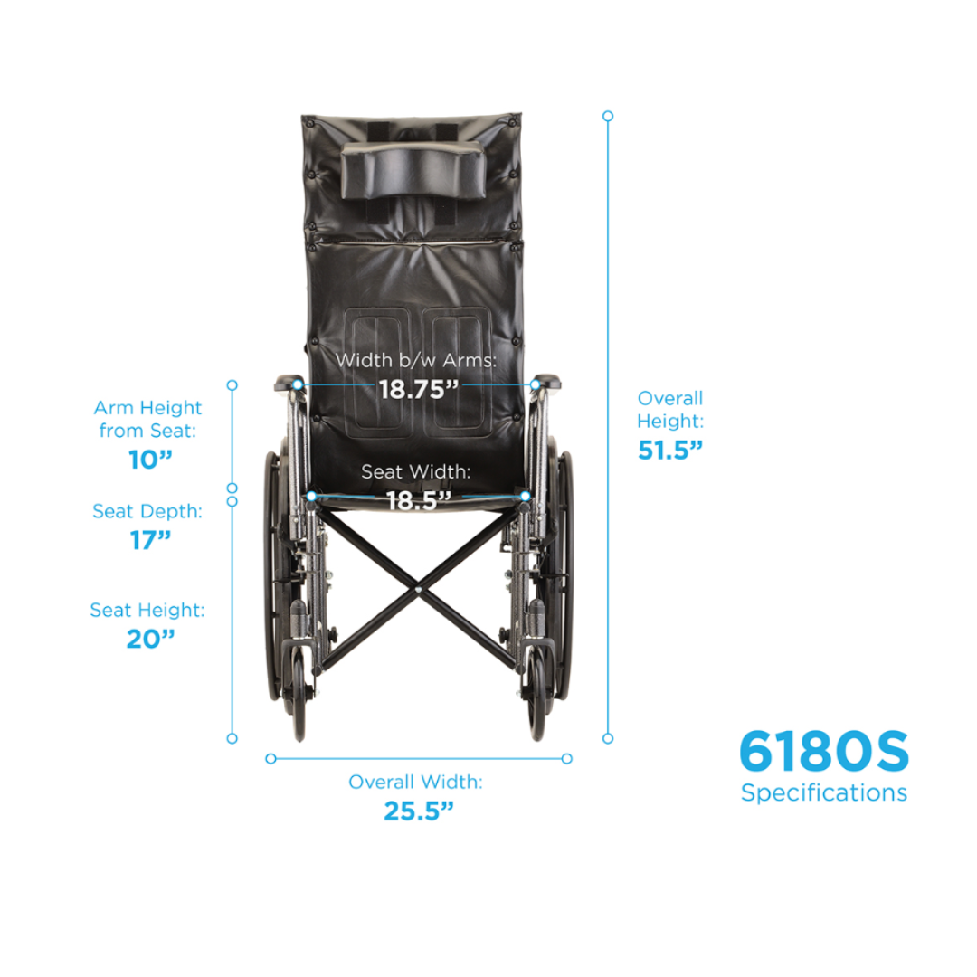 Nova Medical 6160 Reclining Wheelchair with Full Arms & Elevating Leg Rests - primehubstore.shop Wheelchairs
