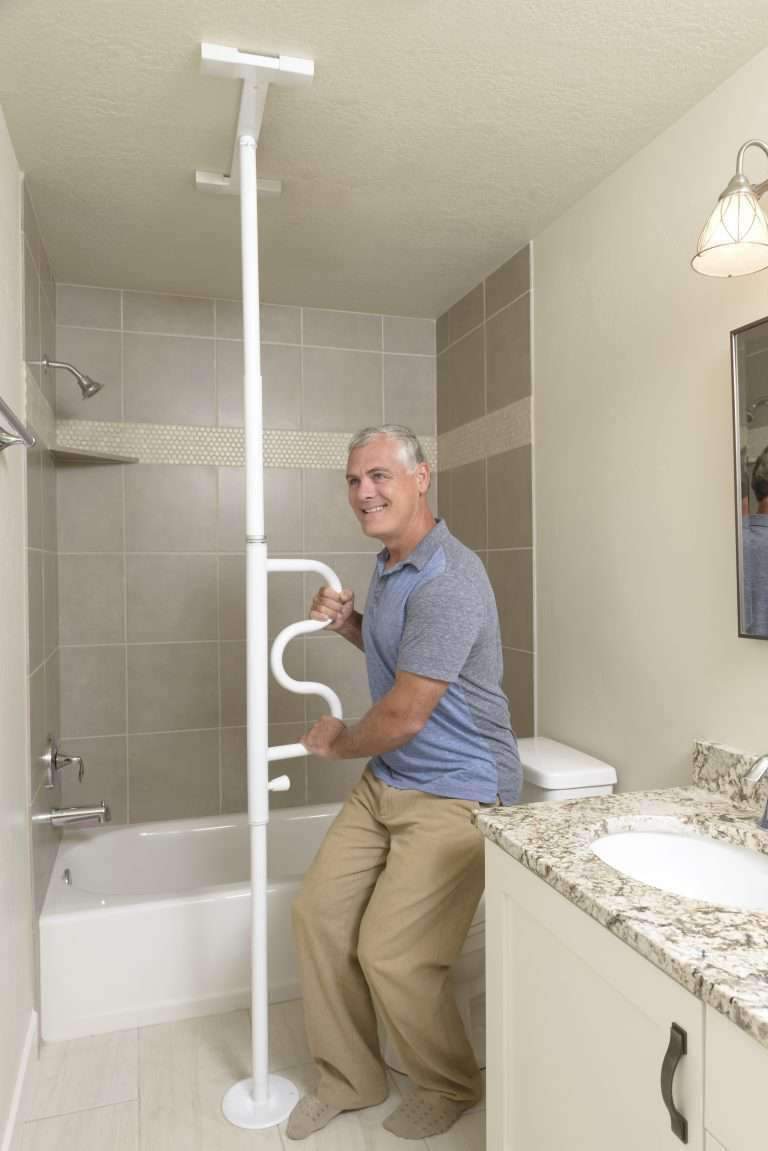 Stander Security Pole & Curve Grab Bar - Elderly Tension Mounted Transfer Pole & Bathroom Assist Grab Bar - primehubstore.shop Security poles