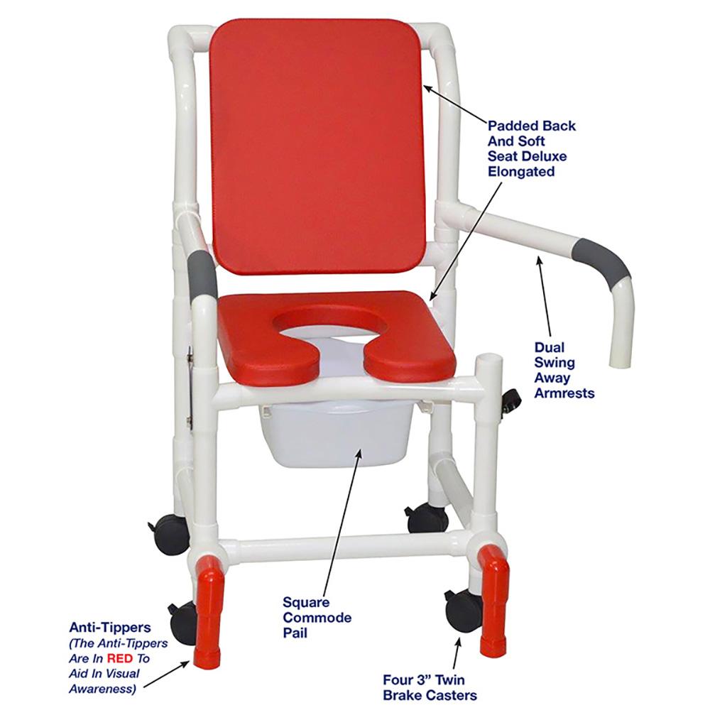 MJM Deluxe Shower Chair with Soft Elongated Commode Seat and Cushion - primehubstore.shop PVC Shower Chairs