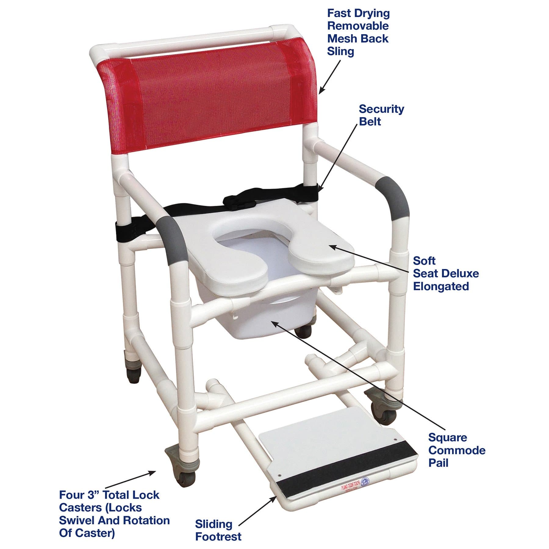 MJM International Wide Shower Chair with Total Lock Casters, Soft Seat, Safety Belt, Commode Pail and Slide Out Footrest - primehubstore.shop Shower Chairs
