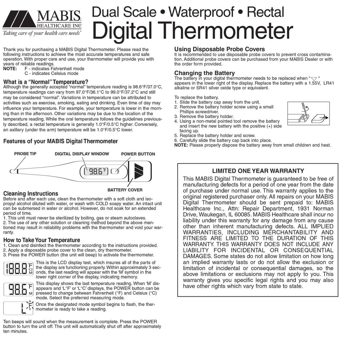 Mabis Hospi-Therm 60-Second Rectal Digital Thermometer - primehubstore.shop Digital Thermometers