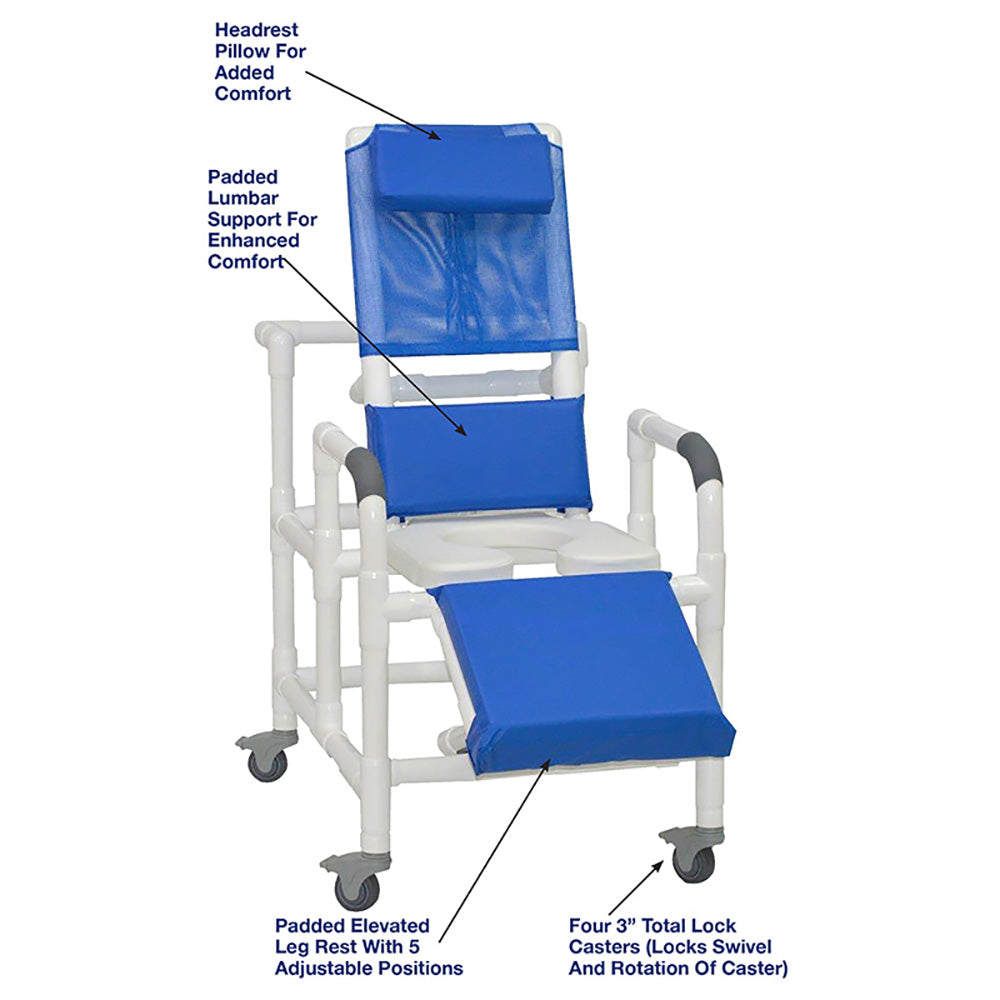 MJM International PVC Echo Reclining Padded Shower Chair with Commode Opening - primehubstore.shop PVC Shower Chairs