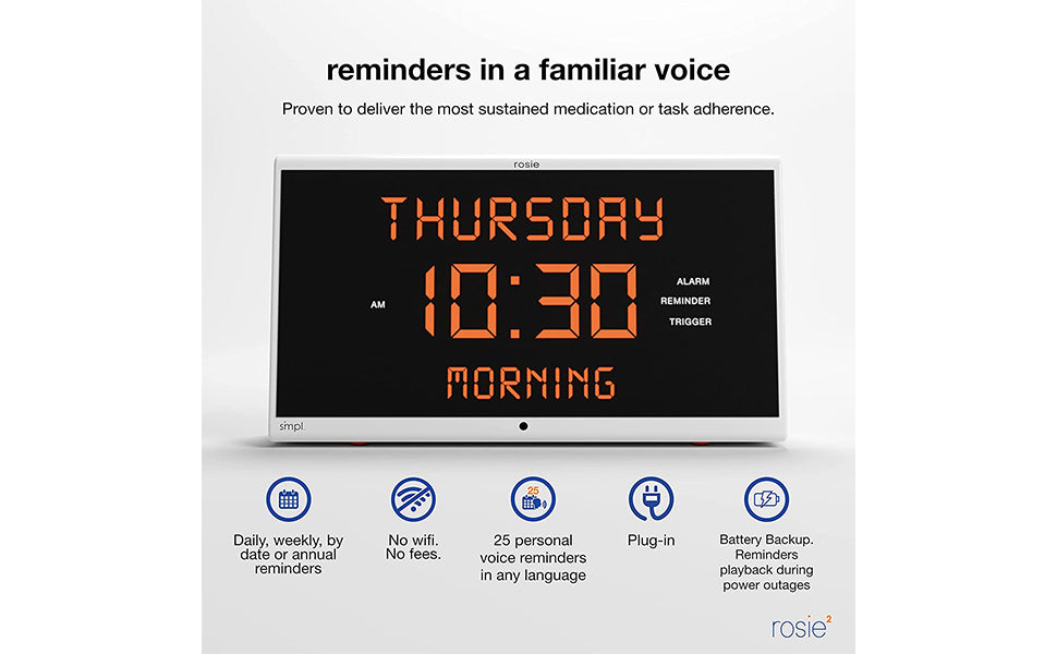 Reminder Rosie 2.0 Stress Free Alarm Clock That Responds To Verbal Personal Voice Commands - primehubstore.shop Alzheimer Aids