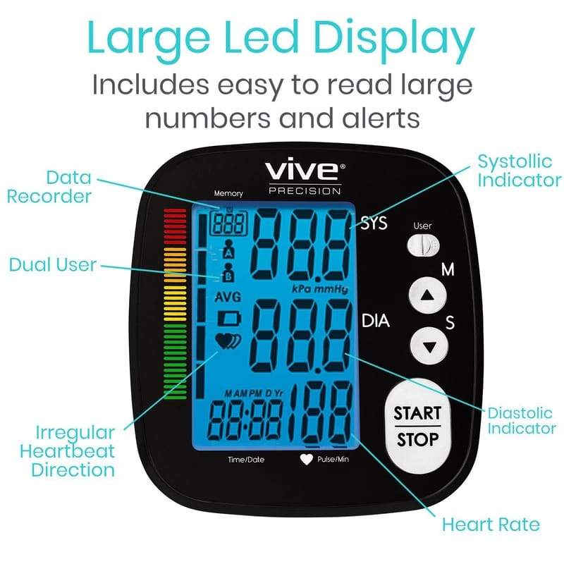 Vive Health Upper Arm Precision Blood Pressure Monitor with XL LCD Screen - primehubstore.shop Blood Pressure Monitors