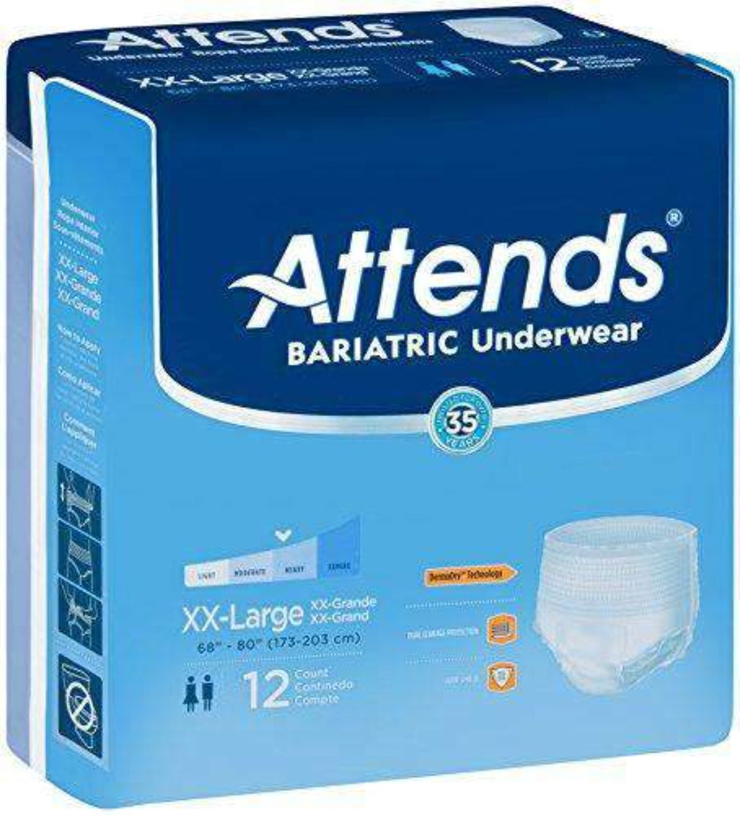 Attends Bariatric Unisex Protective Underwear with DermaDry Technology - XX-Large - Case of 48 - primehubstore.shop Incontinence