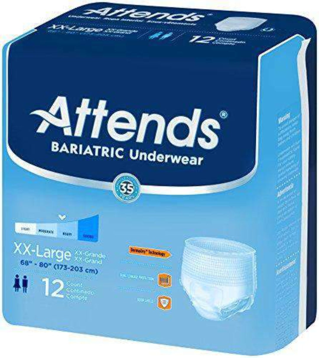 Attends Bariatric Unisex Protective Underwear with DermaDry Technology - XX-Large - Case of 48 - primehubstore.shop Incontinence